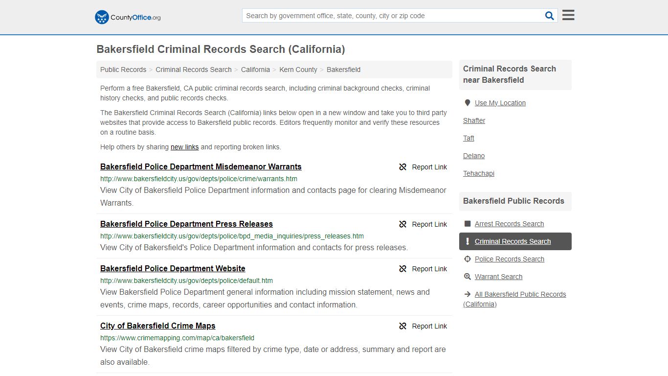 Bakersfield Criminal Records Search (California) - County Office